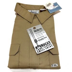 Sears Roebucks Vintage Long Sleeve Twill Shirt 3XL Khaki Tan NOS